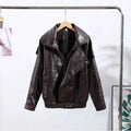 Retro PU Leather Stand Collar Jacket Women