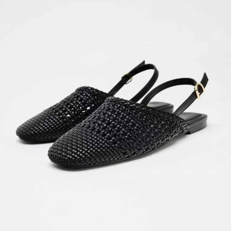 Retro Round Toe Weave Design Women Flat Sandals