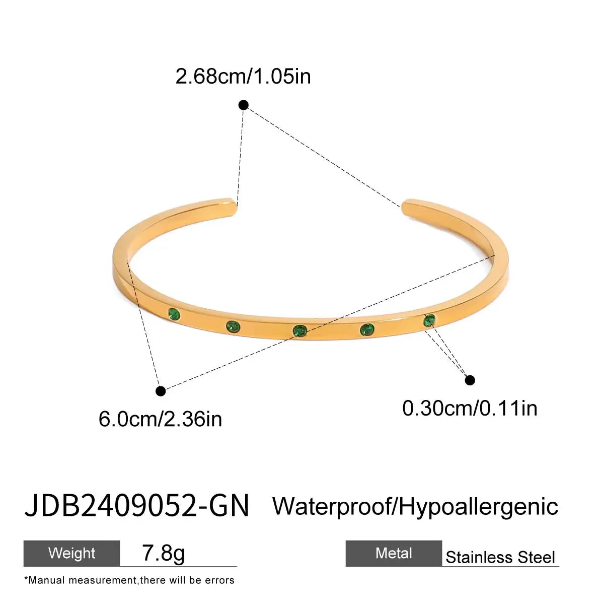 Retro Stainless Steel Green Zircon Bracelet