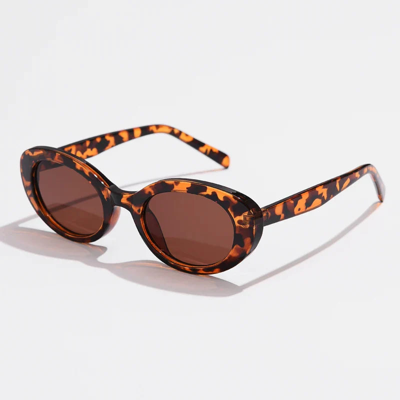 Retro Vintage Oval Sunglasses Women - leopard