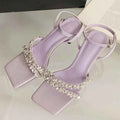 Rhinestone Ankle Strap Women Sandals High Quality Square Toe