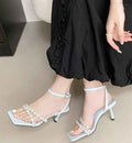 Rhinestone Ankle Strap Women Sandals High Quality Square Toe