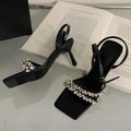 Rhinestone Ankle Strap Women Sandals High Quality Square Toe
