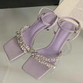 Rhinestone Ankle Strap Women Sandals High Quality Square Toe