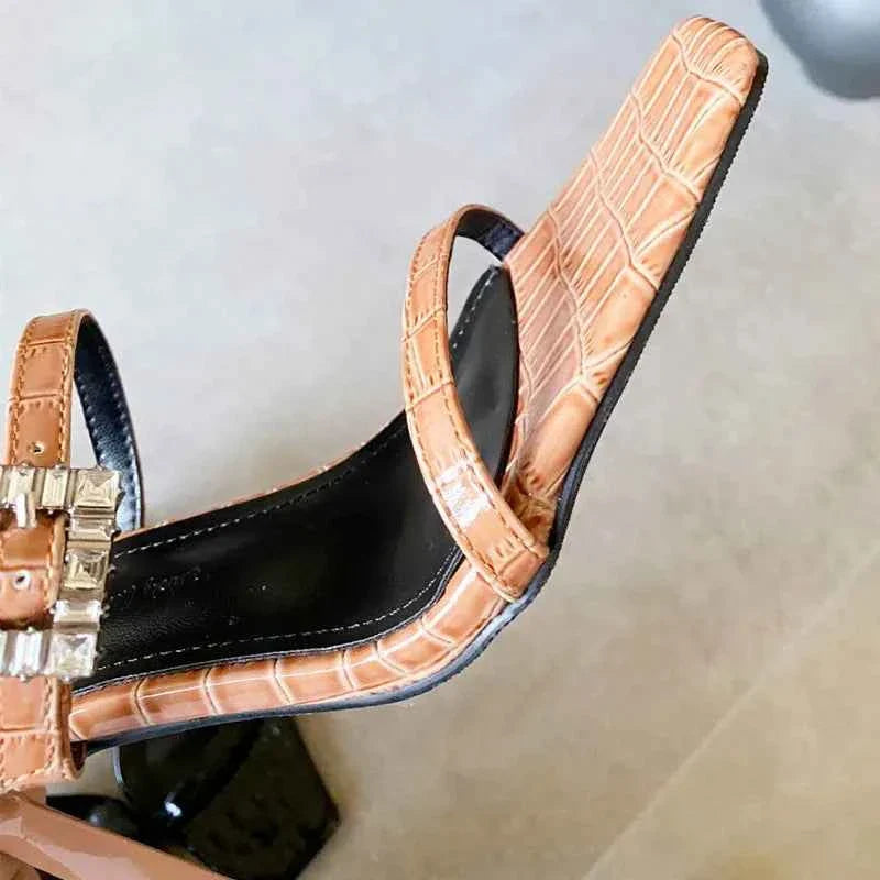 Rhinestone Buckle Women Sandals Square Toe