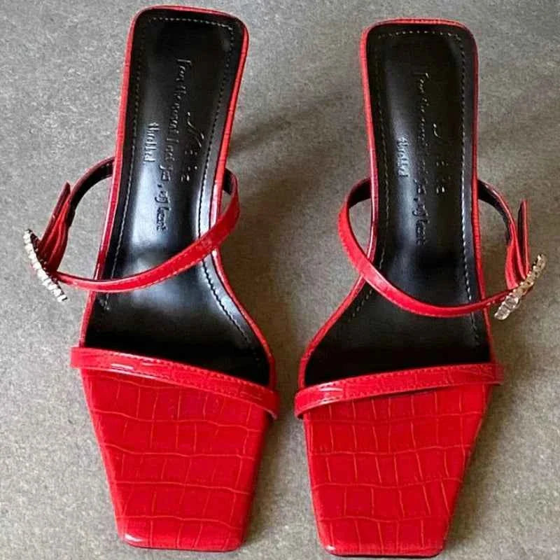 Rhinestone Buckle Women Sandals Square Toe