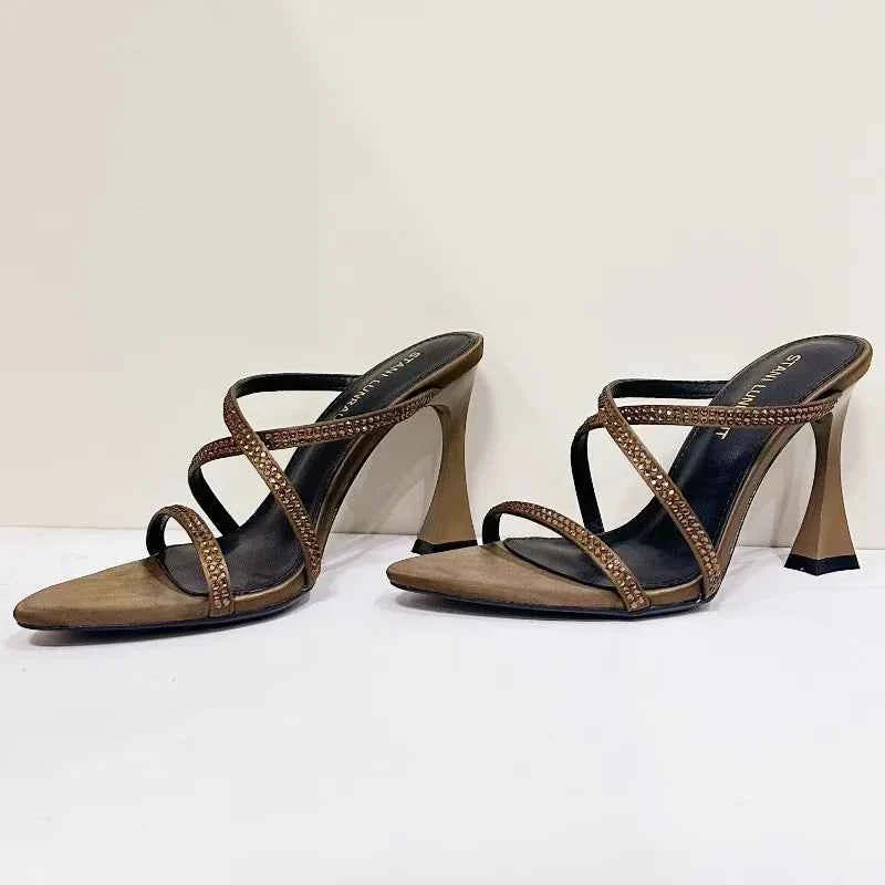 Rhinestone Satin Modern Heeled Sandal Women