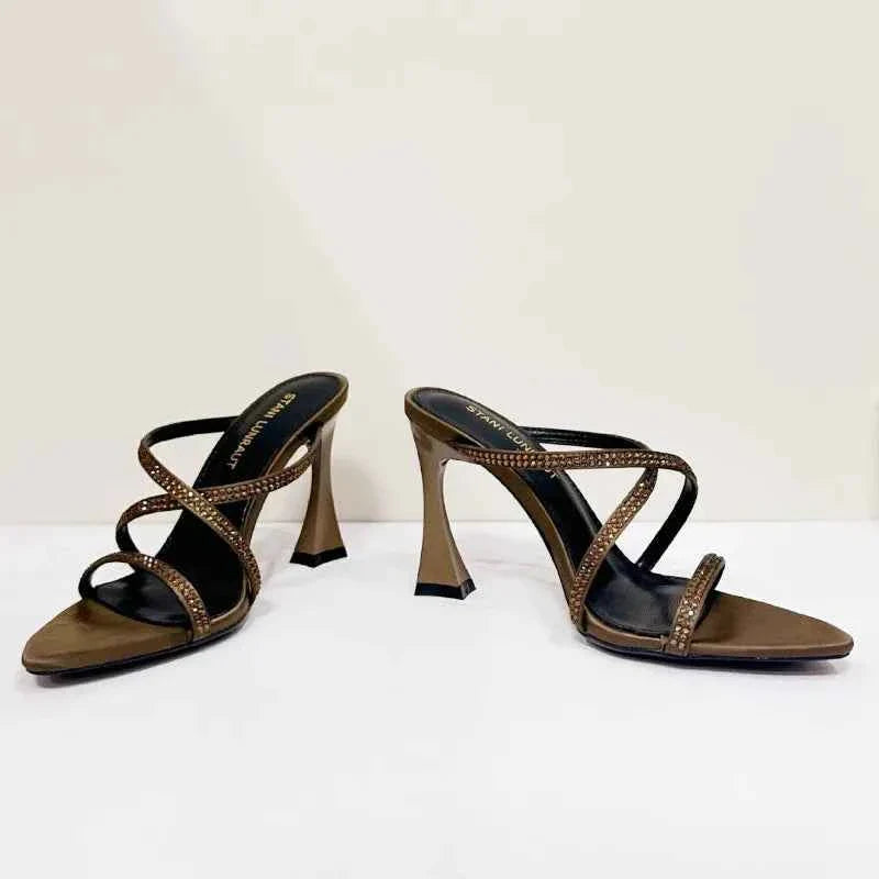 Rhinestone Satin Modern Heeled Sandal Women