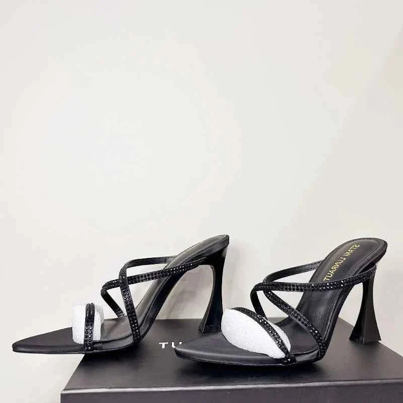 Rhinestone Satin Modern Heeled Sandal Women