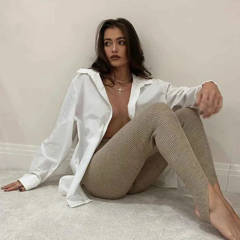 Ribbed Knitt Skinny Stretch Leggings Women