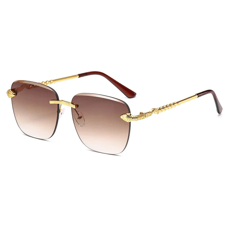 Rimless Square Sunglasses For Women - brown