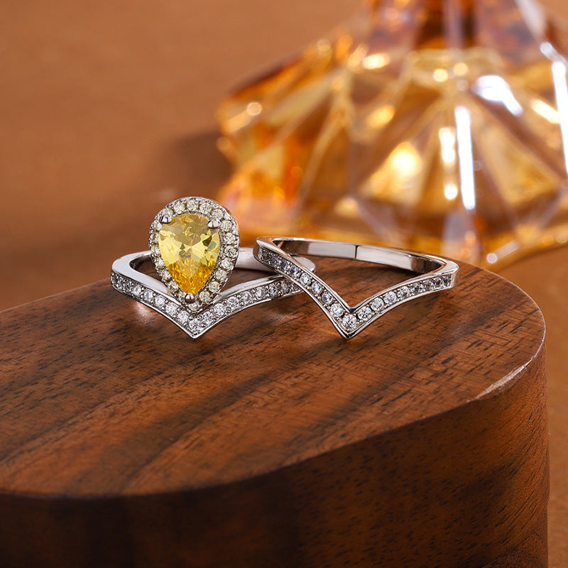 Ring Full Diamond V Word Fashion Fully-inlaid Yellow - electronic accessories