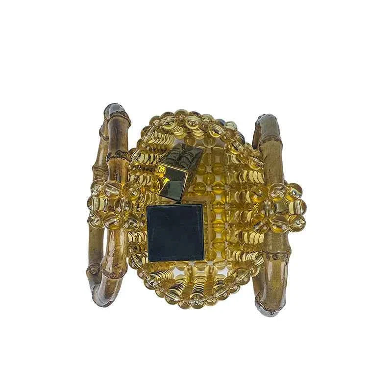 Round Bamboo Handle Handbag and Purse