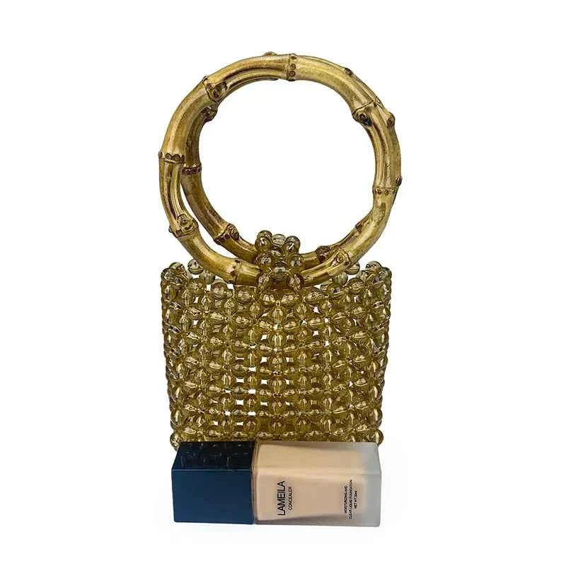 Round Bamboo Handle Handbag and Purse