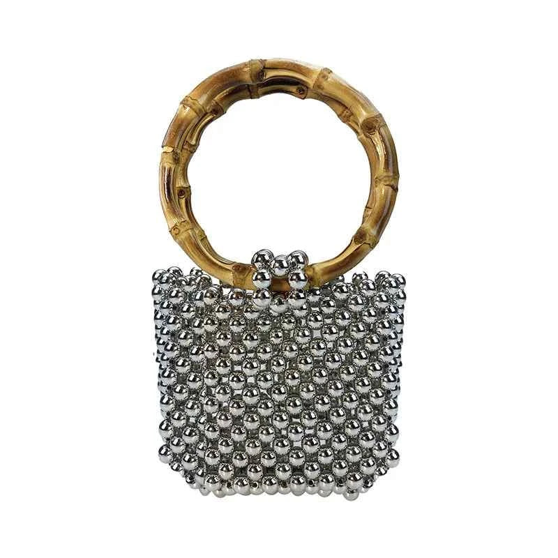 Round Bamboo Handle Handbag and Purse