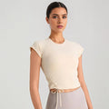 Round Neck Fitnes Yoga Top Breathable Quick Drying Running T-shirt - Beige / 2XL