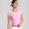 Round Neck Fitnes Yoga Top Breathable Quick Drying Running T-shirt - Pink / 2XL