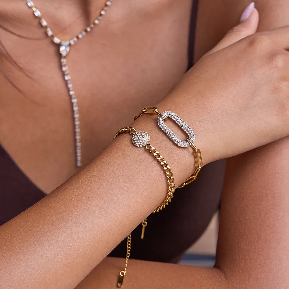 Round Rhinestone Bracelet Stackable Chain Waterproof - JDB0304038