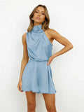 Ruffled Women Playsuits Backless High Waist - XL / Blue - Other