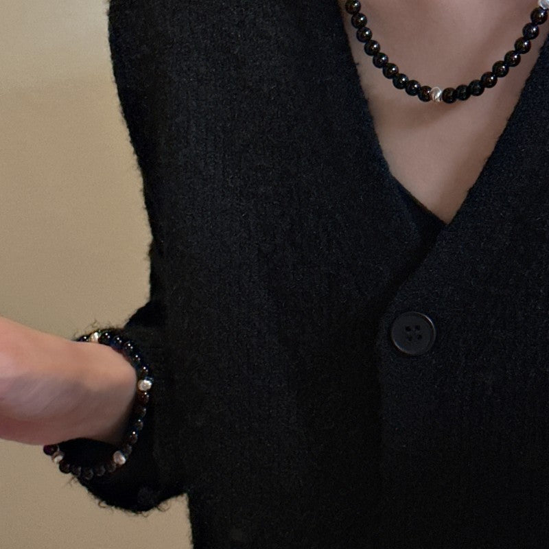 S925 Sterling Silver Black Agate Cat’s Eye Bracelet - 13SL12 / 925 - electronic accessories