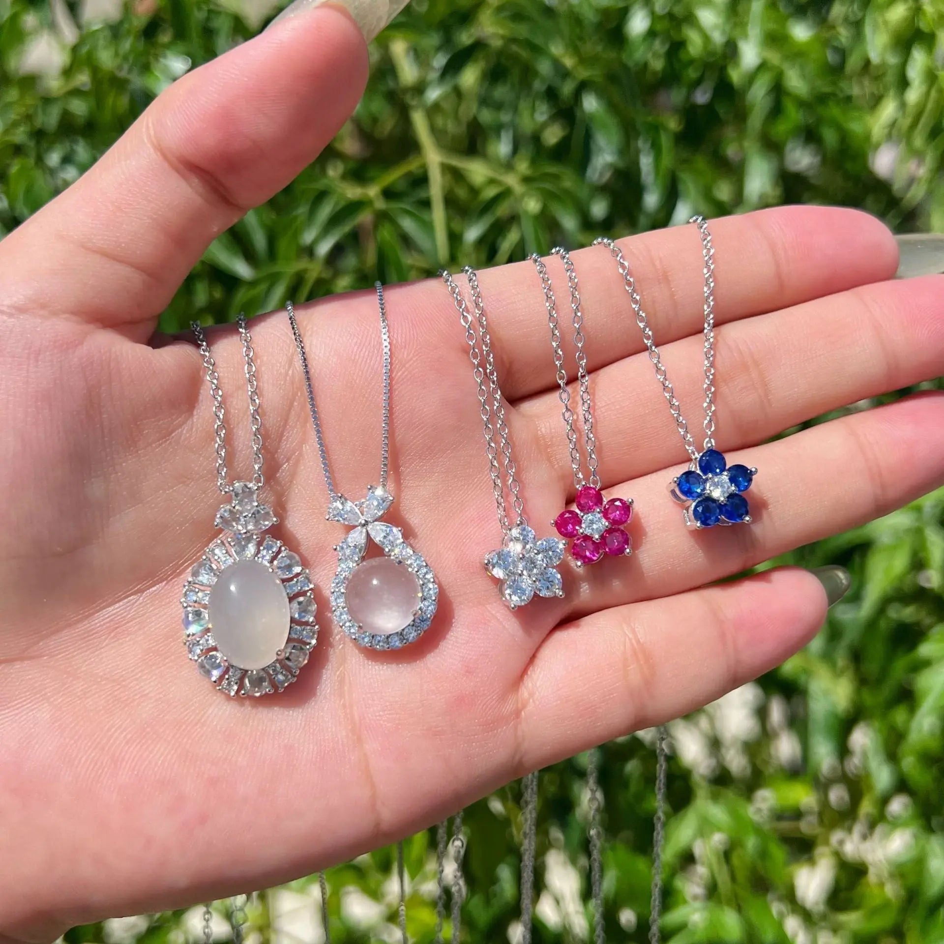 S925 Sterling Silver Necklace Women’s Advanced Oval Water Foam 8A Heart-shaped Zircon Flower Horse Eye Clavicle Chain