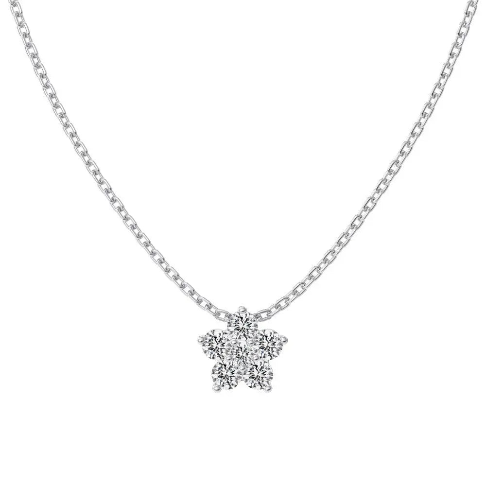 S925 Sterling Silver Necklace Women’s Advanced Oval Water Foam 8A Heart-shaped Zircon Flower Horse Eye Clavicle Chain