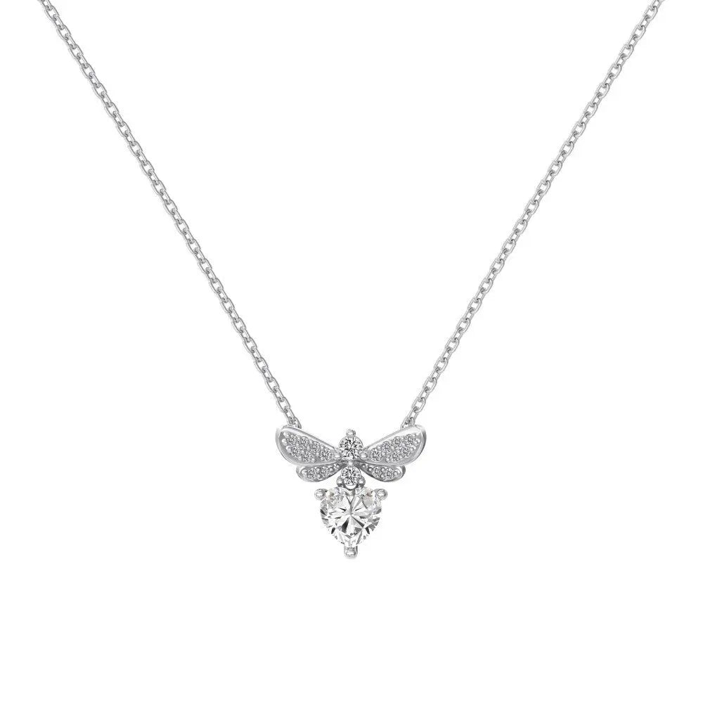 S925 Sterling Silver Necklace Women’s Advanced Oval Water Foam 8A Heart-shaped Zircon Flower Horse Eye Clavicle Chain