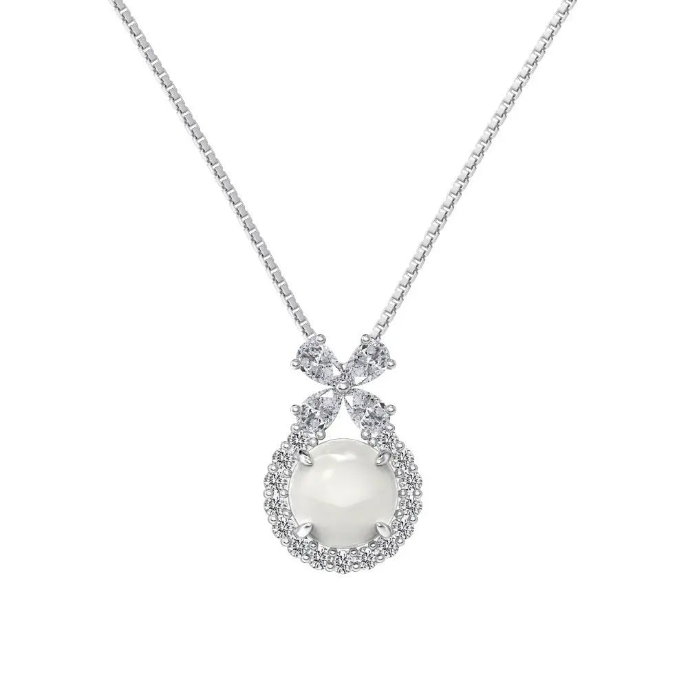 S925 Sterling Silver Necklace Women’s Advanced Oval Water Foam 8A Heart-shaped Zircon Flower Horse Eye Clavicle Chain