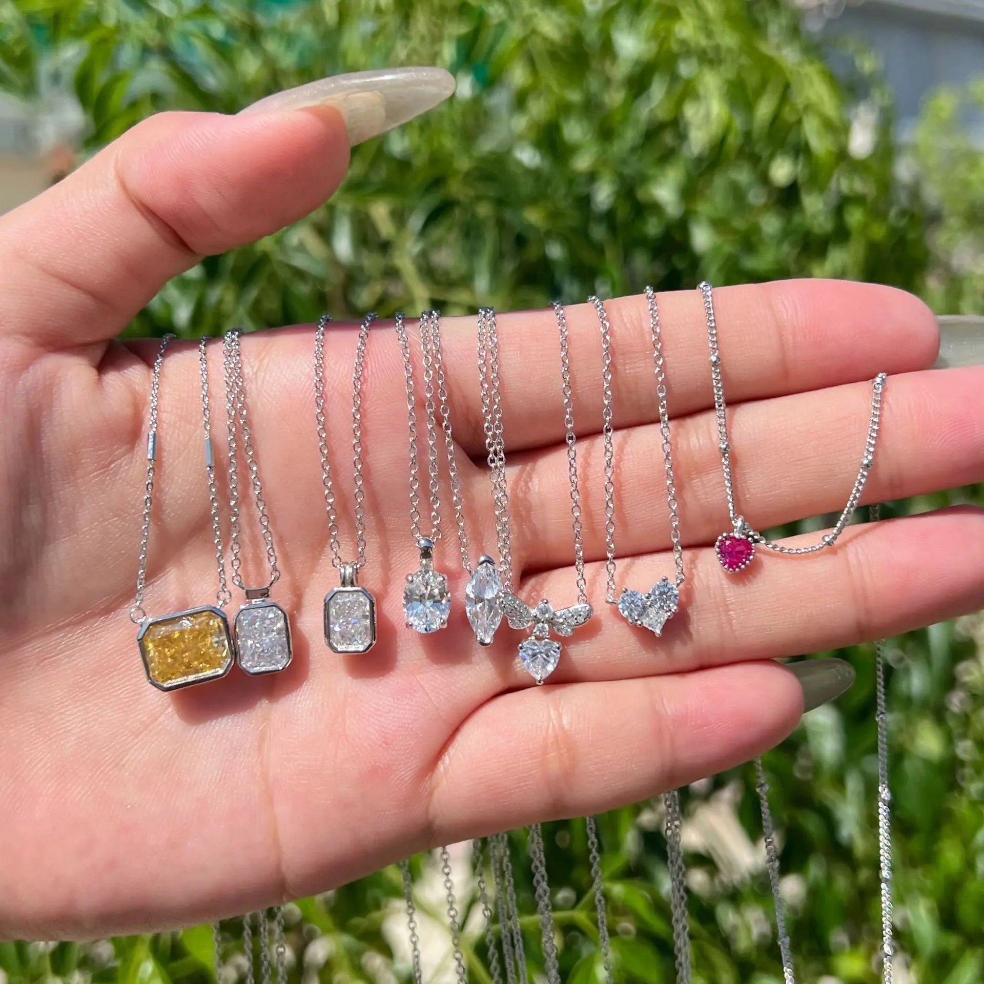 S925 Sterling Silver Necklace Women’s Advanced Oval Water Foam 8A Heart-shaped Zircon Flower Horse Eye Clavicle Chain