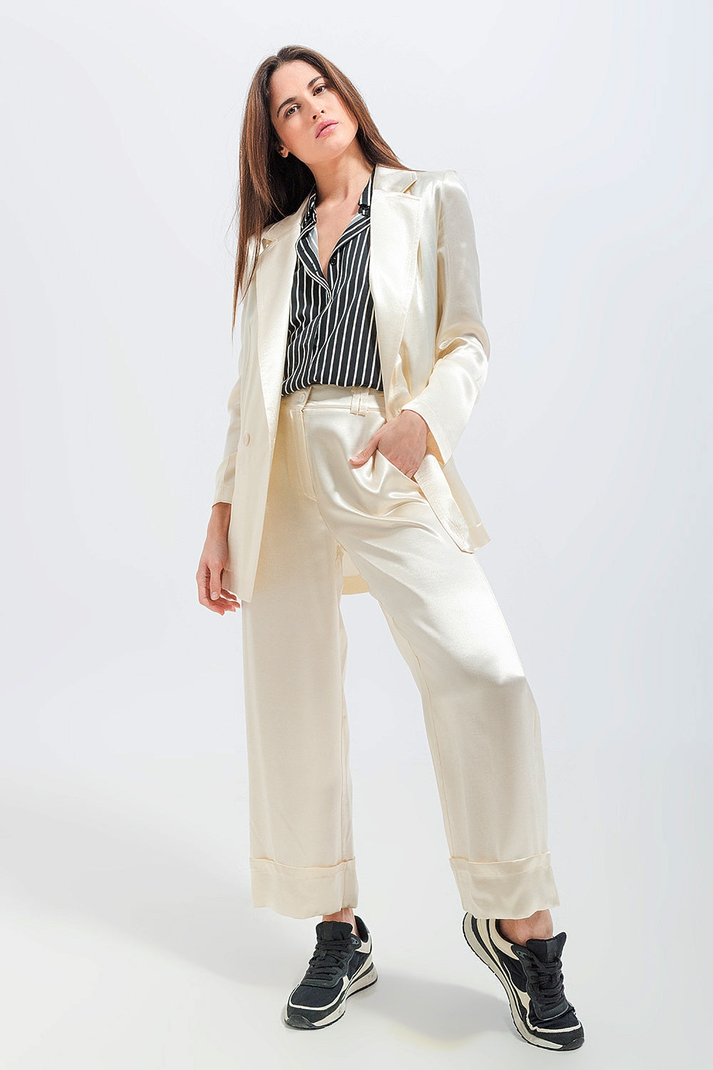 Satin Blazer in Cream - Norellé