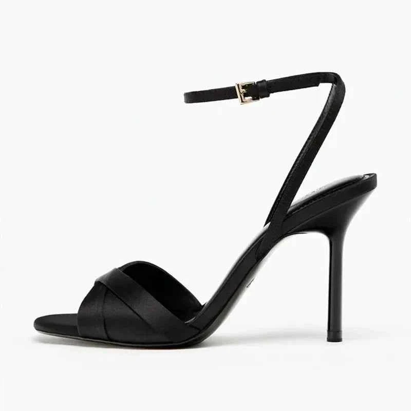 Satin High Heels Women Ankle Strap