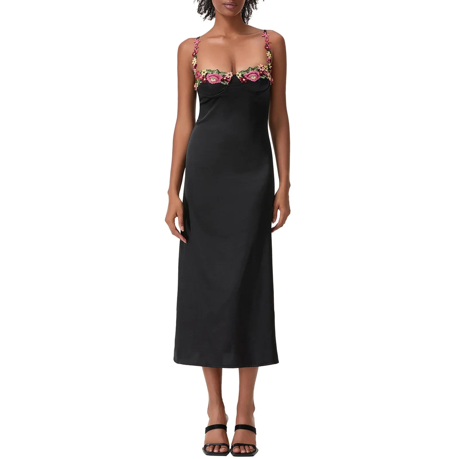 Satin Sling Bodycon Long Dress Women - black / L