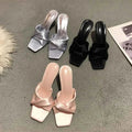 Satin  Slippers Women Square Toe High Heels
