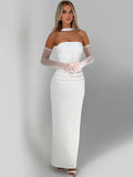 Scarf Collar Strapless Maxi Dress For Women - L / WHITE - Other