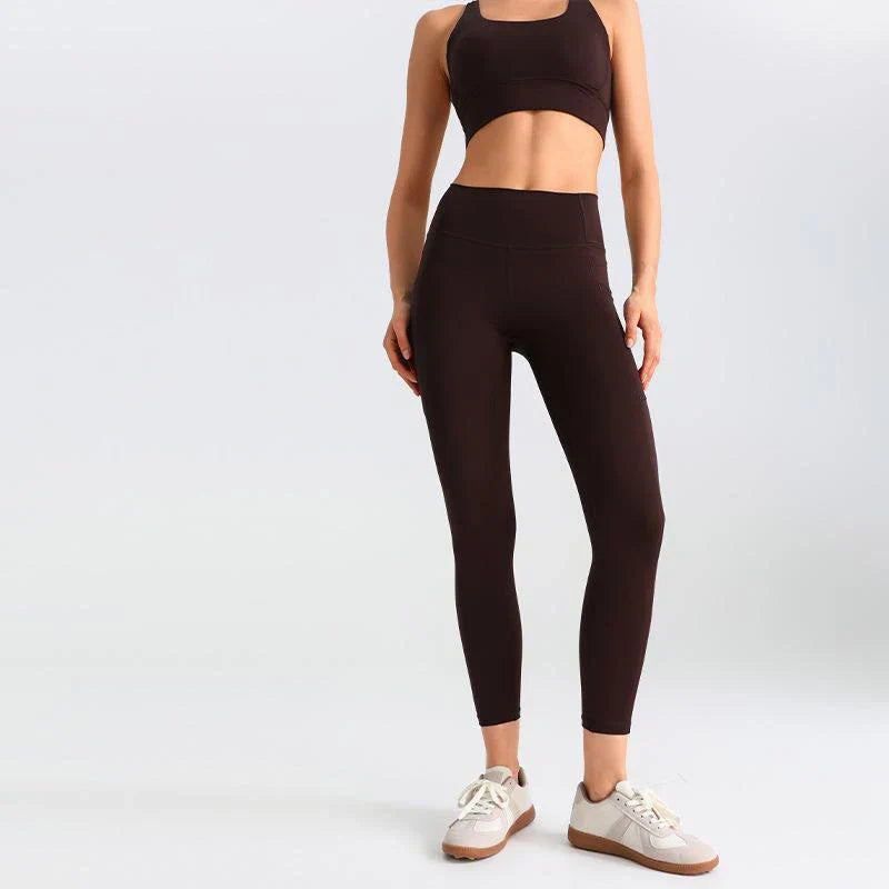 Seamless Bottom Pocket Yoga Pants - Deep coffee / XL
