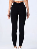 Seamless High Waist Sports Pants Peach Hip Lift Back V-Fold Fitness - CK9198-BLACK / M