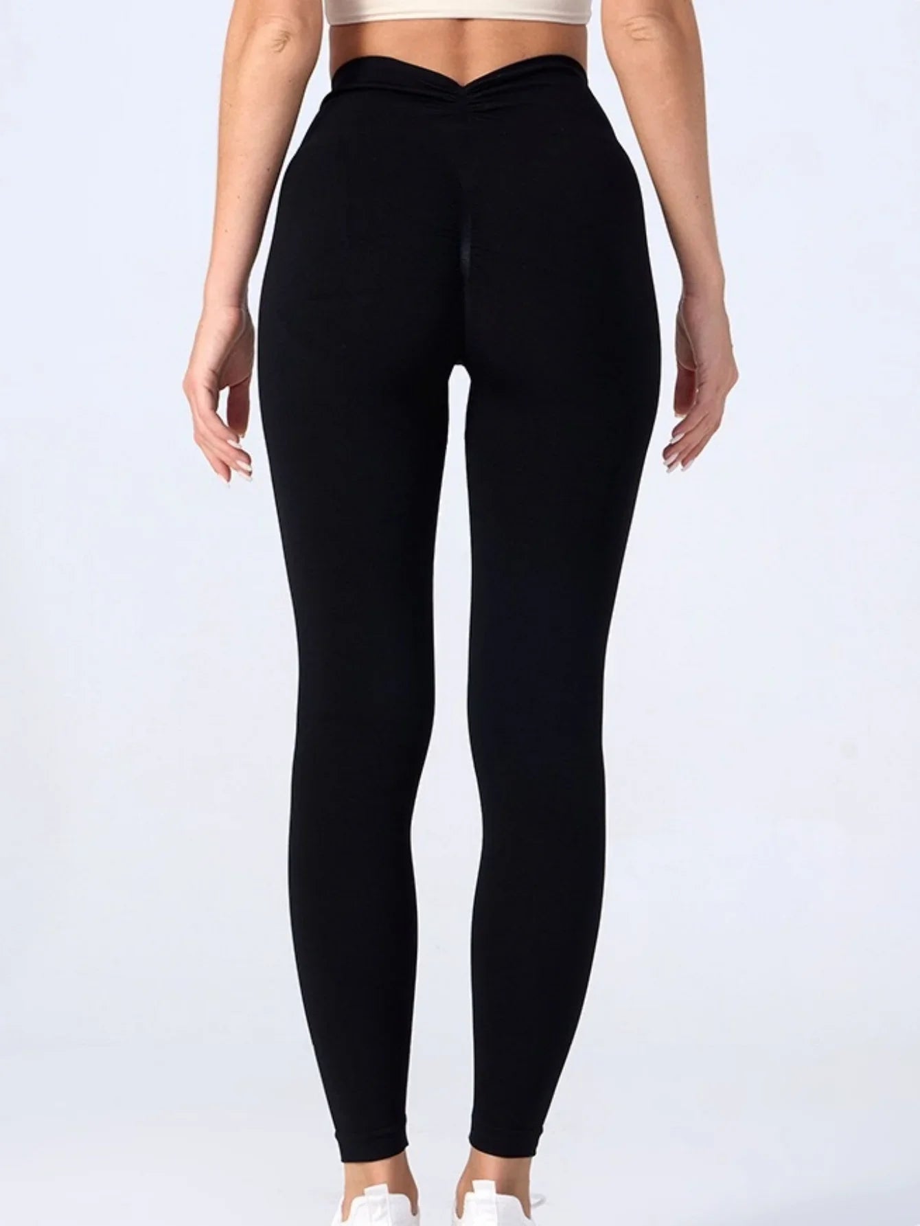 Seamless High Waist Sports Pants Peach Hip Lift Back V-Fold Fitness - CK9198-BLACK / M