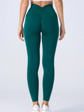 Seamless High Waist Sports Pants Peach Hip Lift Back V-Fold Fitness - CK9198-GREEN / S