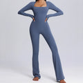 Seamless Jumpsuits Sports Fitness High Elastic Breathable Long-sleeved Suit - Agate Blue / Eurocode (L)