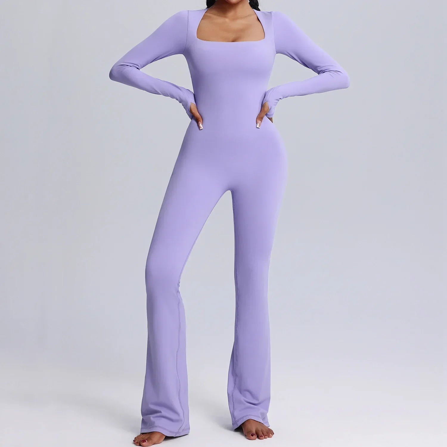 Seamless Jumpsuits Sports Fitness High Elastic Breathable Long-sleeved Suit - Lavender / Eurocode(S)