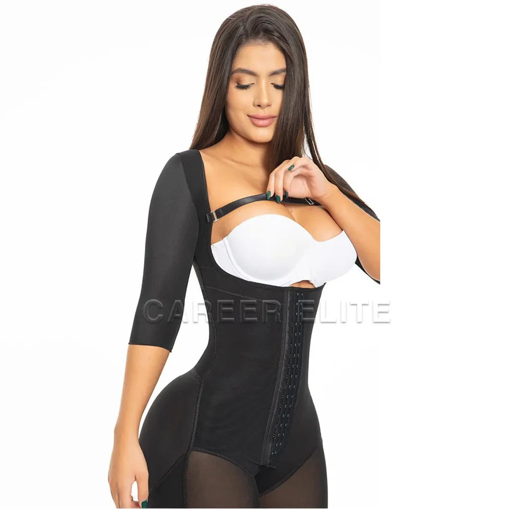 Seamless Shapewear Body Shaper with Sleeves - black / XL