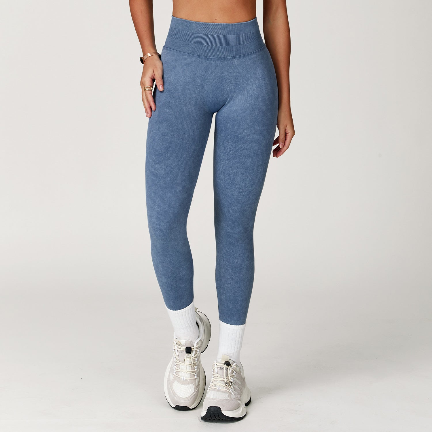 Seamless Stone Washed Yoga Pants High Waist Hip Lift Tight Trousers - Denim Blue / L - Other