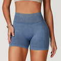 Seamless Stone Washed Yoga Shorts High Waist Hip Lift - Denim Blue / L - Other