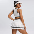 Seamless Tennis Dress Set Women T-shirts Skirt Outfit - WHITE / L