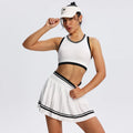 Seamless Tennis Dress Set Women T-shirts Skirt Outfit - WHITE / L