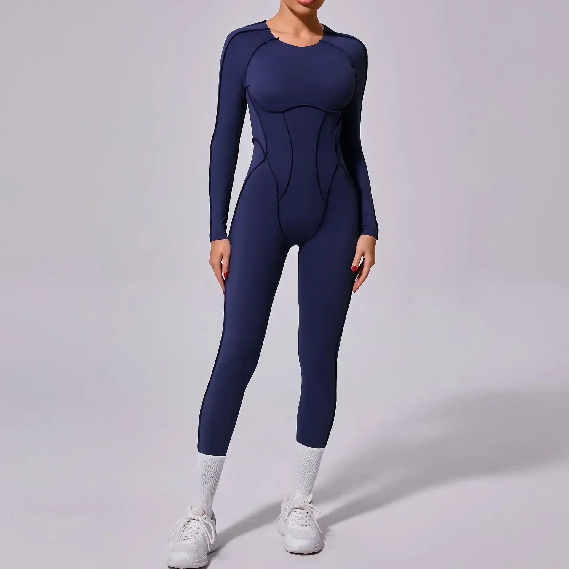 Seamless Yoga Jumpsuits Hip-lifting One-Piece Tight Hollow-out Beauty Back Workout Clothes for Women - Navy 3 / L