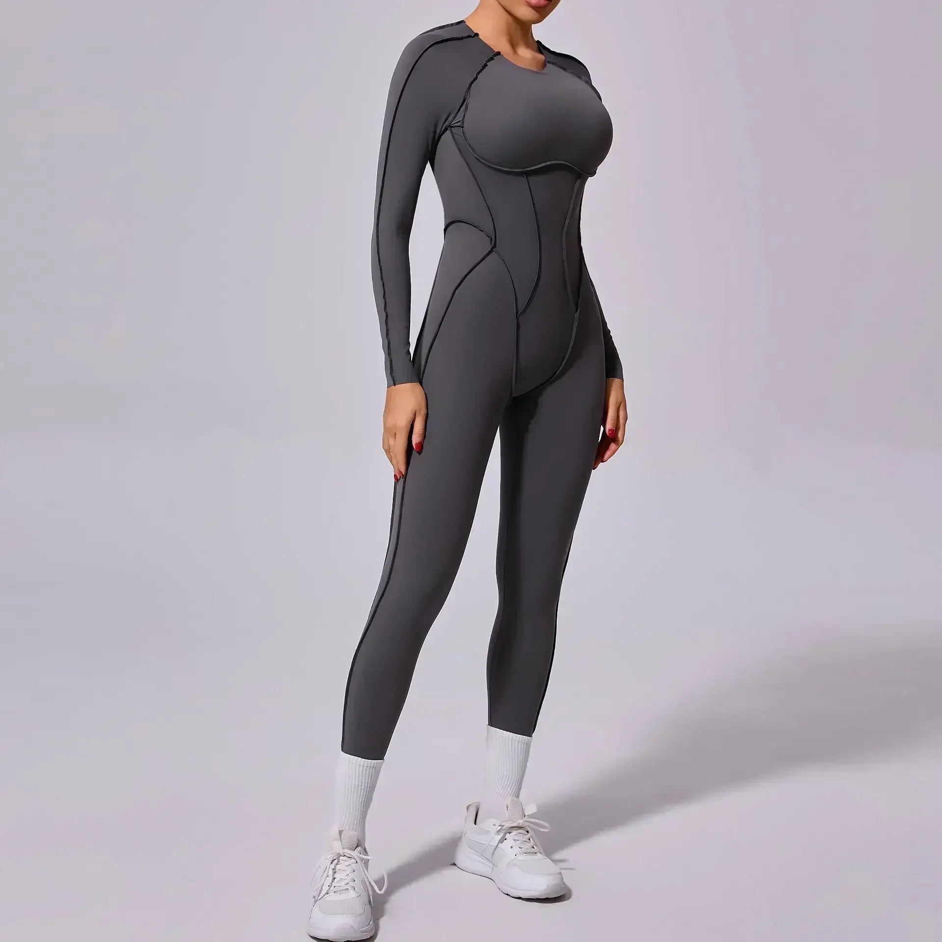 Seamless Yoga Jumpsuits Hip-lifting One-Piece Tight Hollow-out Beauty Back Workout Clothes for Women - Carbon Grey 3 / L