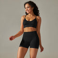 Seamless Yoga Set Camisole Bra Shorts - Black / L