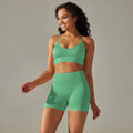 Seamless Yoga Set Camisole Bra Shorts - Light Green / XL