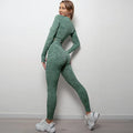 Seamless Yoga Sets Sports Fitness High Waist Hip-lifting Trousers Long-Sleeved Suits Workout Clothes - Green / M
